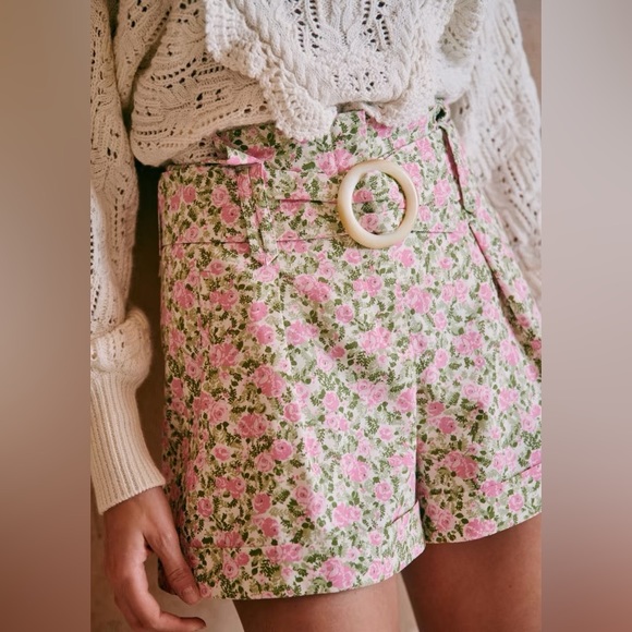 Sezane Rome Shorts Peonies Pink Green Floral Size 38 US 6 - Picture 8 of 9